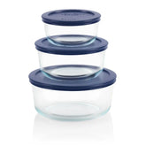 Pyrex® Simply Store® 6-piece Round Glass Food Storage Container Set with Blue Lids