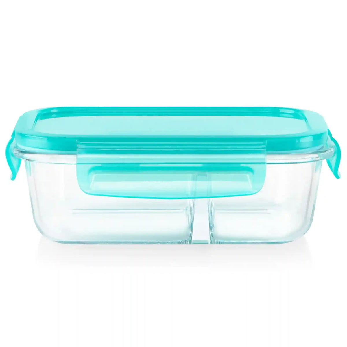 Pyrex® MealBox™ 2.3-cup Divided Glass Food Storage Container with Turquoise Lid