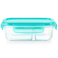 Pyrex® MealBox™ 2.3-cup Divided Glass Food Storage Container with Turquoise Lid