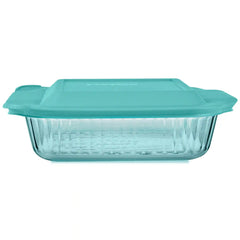 Pyrex® Sculpted Tinted Glass 8" Square Baking Dish with Lid, Aqua
