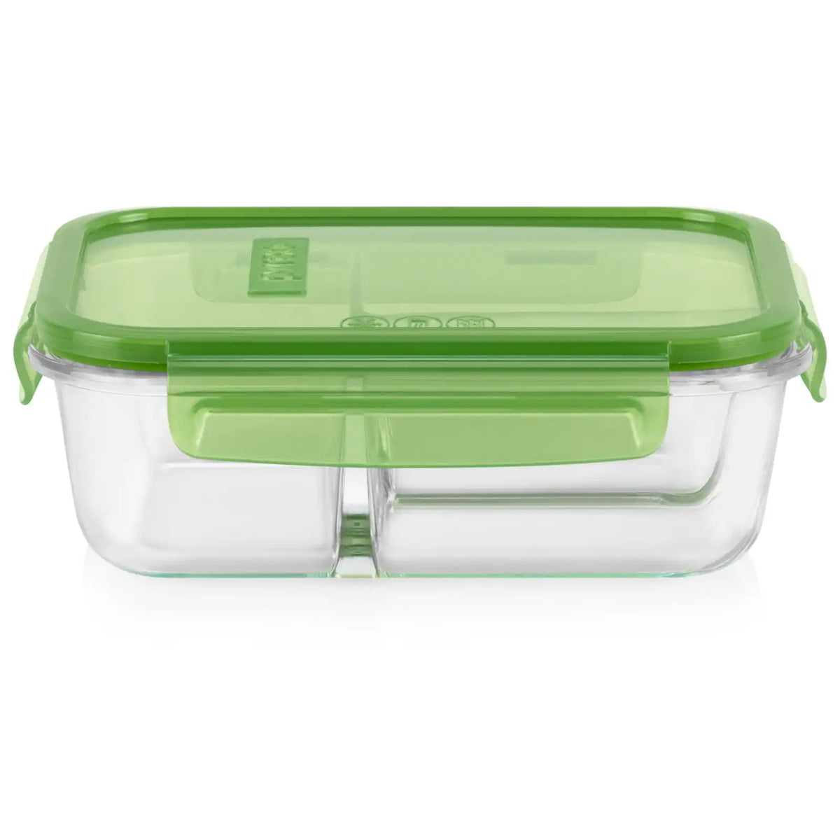 Pyrex® MealBox™ 4-cup Divided Glass Food Storage Container with Green Lid